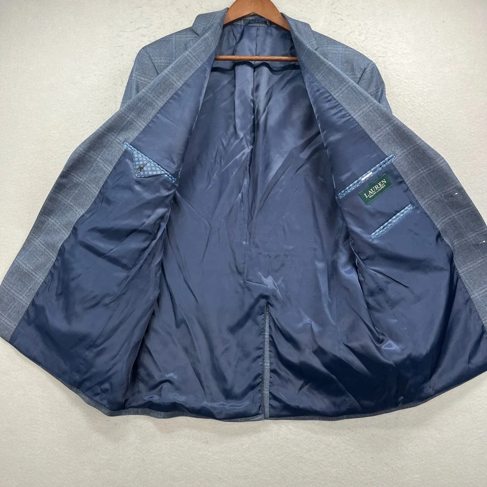 Lauren Ralph Lauren Blazer Mens 44L Blue Plaid Sport Coat Jacket Professional